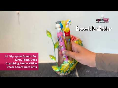Peacock Pen Holder With Vibrant Color Feathers | Desk Organizer | Multipurpose Stand - For Gifts, Table, Desk Organizing, Office Decor & Corporate Gifts - 11 Inch - Apkamart