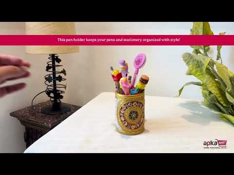 Multipurpose Holder for Cutlery, Napkin | Marble Decorative Stand with Heavy Golden Emboss & Kundan Work - for Home, Office, Table, Dining, Kitchen Decor & Gifts - 4 Inch - Apkamart #Style_Design 1