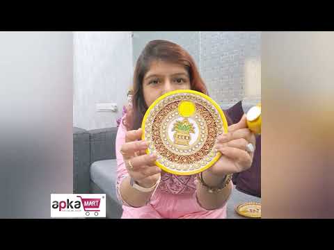 Marble Puja Thali With Diya / Small Bowl | Aarti Plate With Intricate Detailing & Kalash Design - For Pooja, Weddings, Temple, Rakhi, Karwachauth & Festival Decor - apkamart