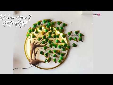 Tree Wall Hanging Backlit | Wall Mount Showpiece With LED Lights Metal - For Living Room, Bedroom, Hall, Entrance Decor | Housewarming & Wedding Gift - 30 Inch - Apkamart