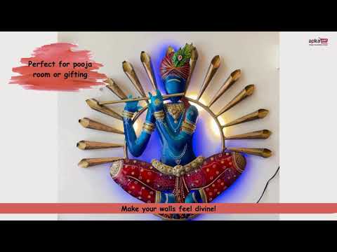 LED Krishna Wall Hanging - Wall Decor & Office Decoration - 26 Inch-Apkamart