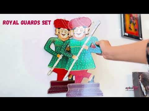 Wooden Darbaan Wall Hanging | Royal Guards Set | Rajasthani Wall Decor - for Home, Living room, Entrance Decor & Gifts - 16 Inch (Wood, Green) - Apkamart