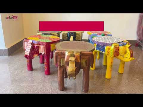Side Table Cum Stool - Elephant Design | Wooden Stools for Keeping Lamp, Vases & Plants - for Home Decor, Corners, Sofa Side Stool, Office & Gifts - 12 Inch - Apkamart