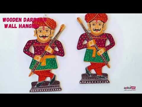 Wooden Darbaan Wall Hanging | Royal Guards Set | Rajasthani Wall Decor - for Home, Living room, Entrance Decor & Gifts - 12 Inch (Wood, Red) - Apkamart
