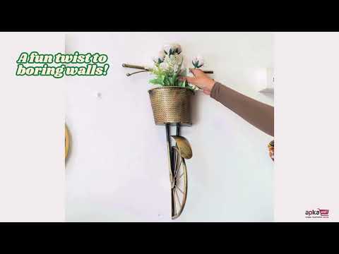 Cycle With Basket Wall Hanging | Metal Wall Art - For Books, Flowers, Home Decor, Balcony Decoration, Hotel Resturent and Cafe Interior - Apkamart