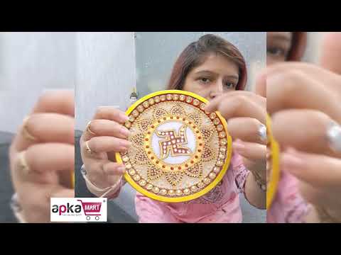 Marble Pooja Plate | Aarti Thali with Intricate Detailing & Swastik Design - for Pooja, Weddings, Temple, Rakhi, Karwachauth & Festival Decor - 6 Inch - apkamart