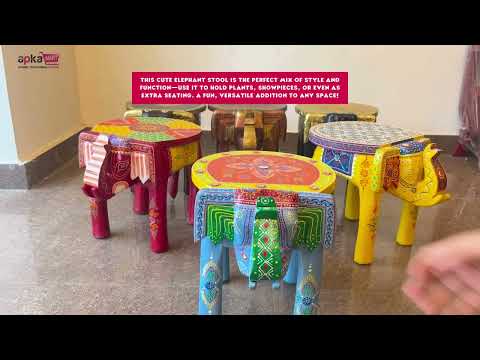 Side Table Cum Stool - Elephant Design | Wooden Stools for Keeping Lamp, Vases & Plants - for Home Decor, Corners, Sofa Side Stool, Office & Gifts - 12 Inch - Apkamart #Color_Blue