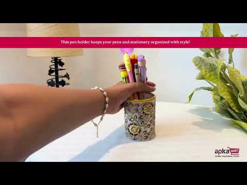 Multipurpose Holder For Pen, Cutlery, Napkin | Marble Decorative Stand With Meticulous Golden Emboss Work - For Home, office, Table, Dining, Kitchen Decor & Gifts - 4 Inch - Apkamart #Color_Black