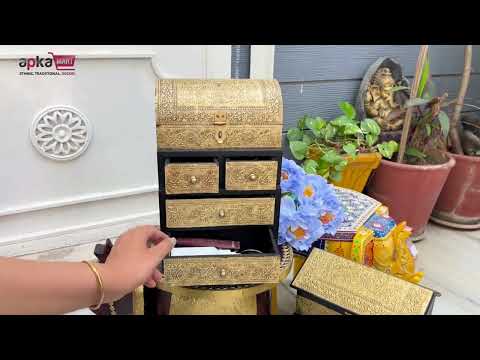 Brass Jewelry Box | Wooden Jewelry Organizer - 13 Inch - ApkaMart