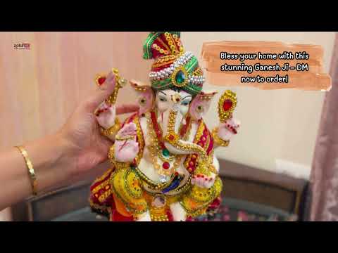 Ganesh Statue With Pagdi - Beads Work With Premium Finish | Ganesha Decorated Idol - for Home, Living Room, Office, Puja, Entrance Decor & Gifts - 11 Inch - apkamart