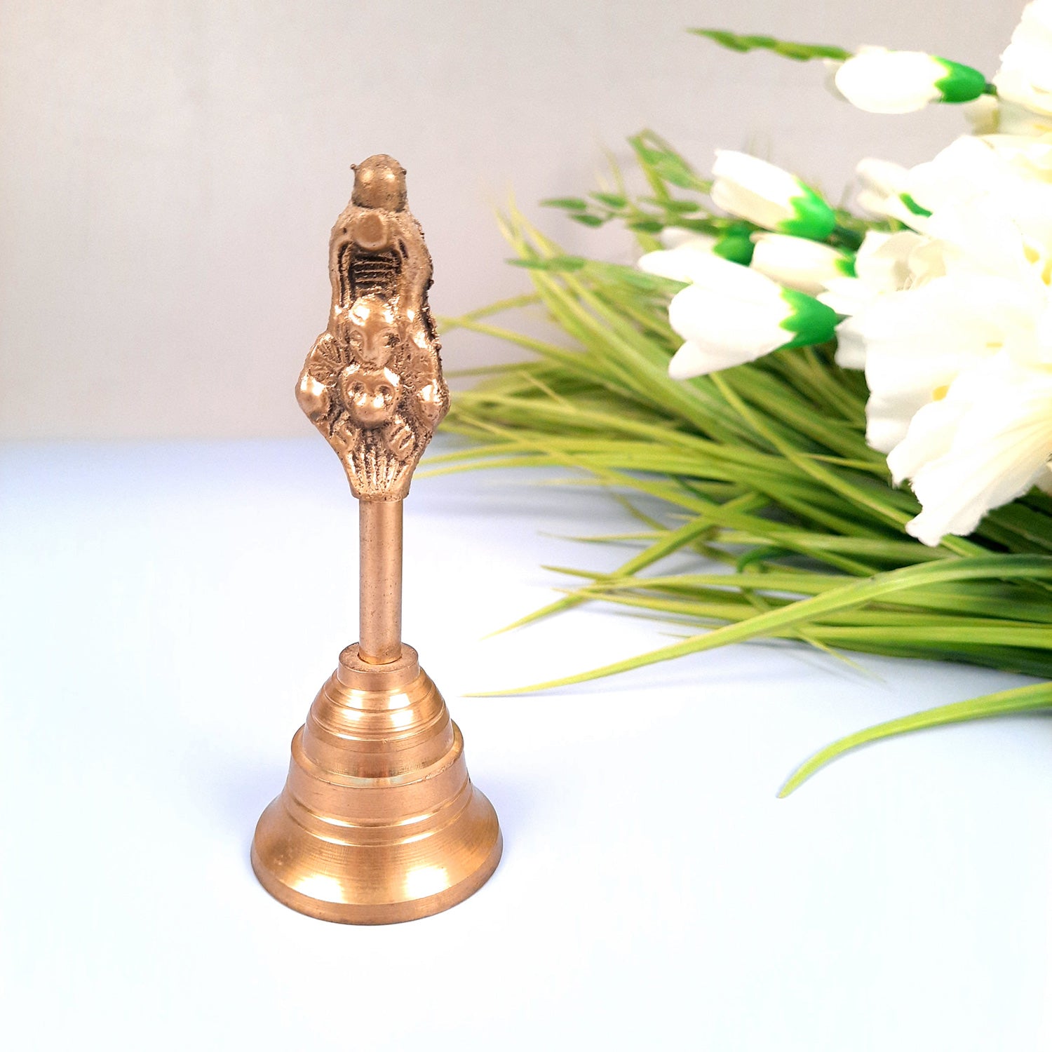 Pooja Mandir Bell Brass | Puja Ghanti - for Home Temple, Puja, Arti | Religious Puja Item - apkamart #Style_Design 1