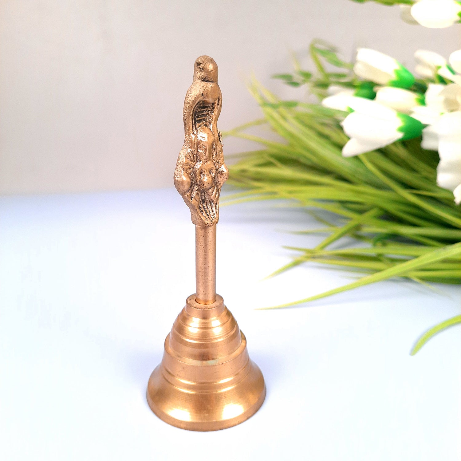 Pooja Mandir Bell Brass | Puja Ghanti - for Home Temple, Puja, Arti | Religious Puja Item - apkamart #Style_Design 1