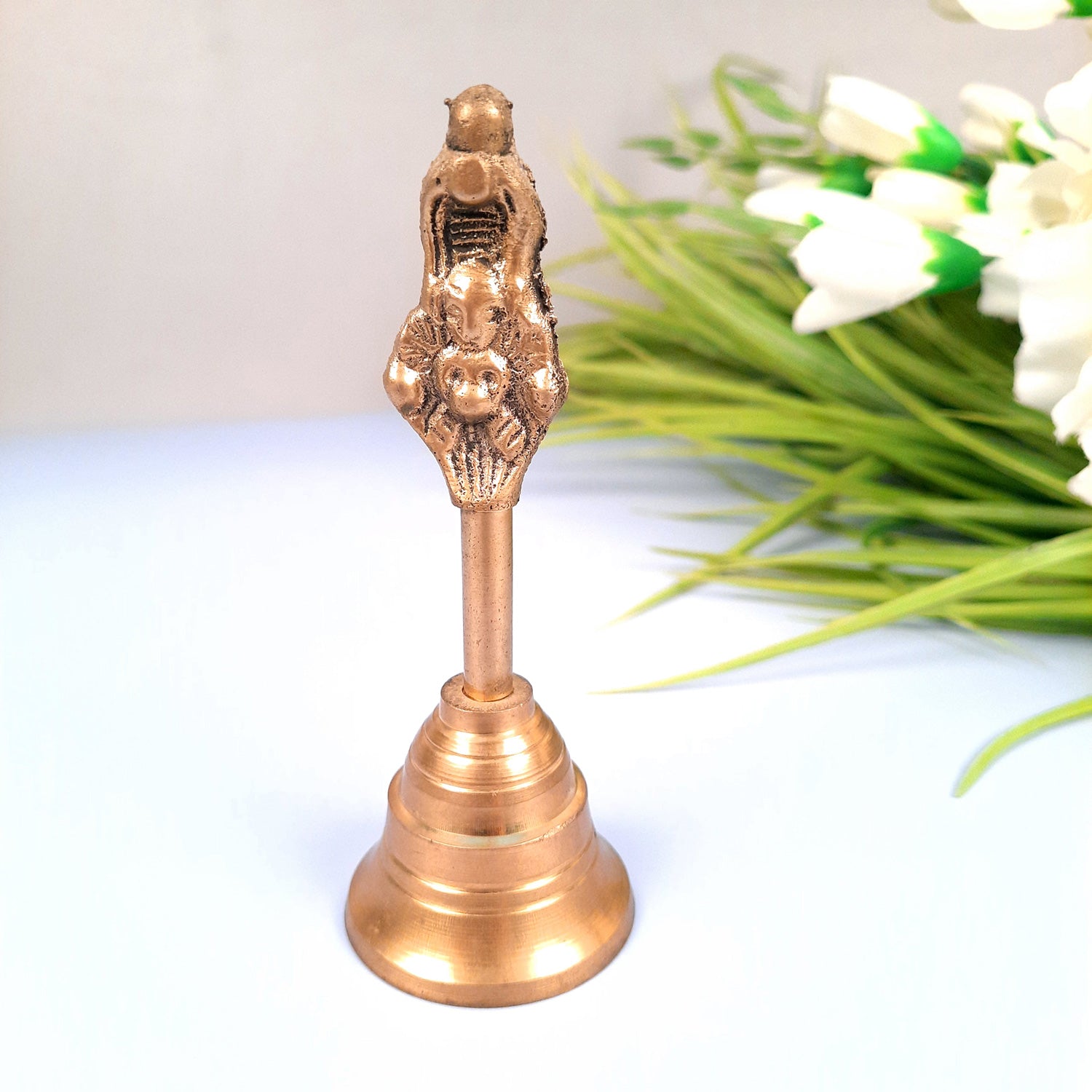 Pooja Mandir Bell Brass | Puja Ghanti - for Home Temple, Puja, Arti | Religious Puja Item - apkamart #Style_Design 1