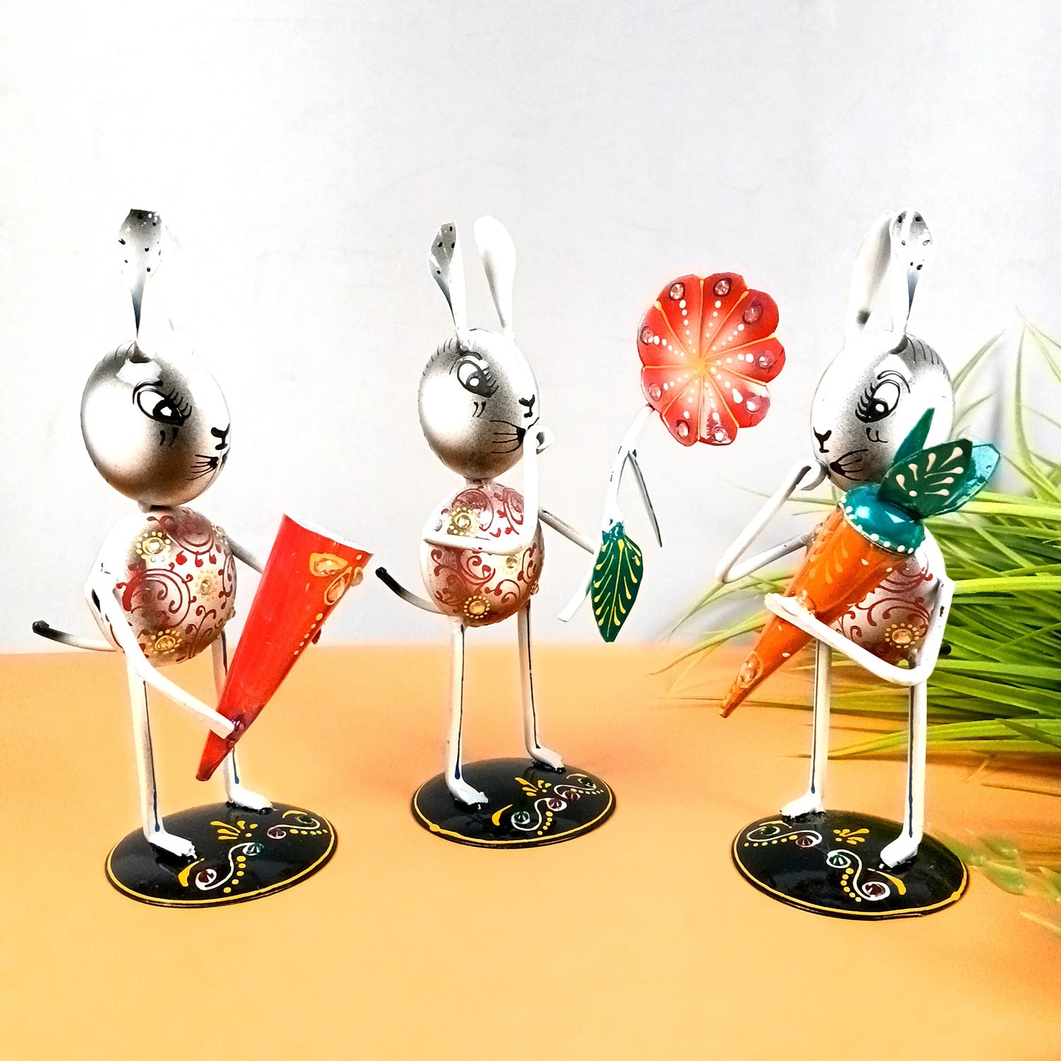 Rabbit Showpiece Set | Animal Figurines - for Home, Table, Living Room, TV Unit & Bedroom Office Desk Decor& Gifts - 8 Inch (Pack of 3)  - Apkamart