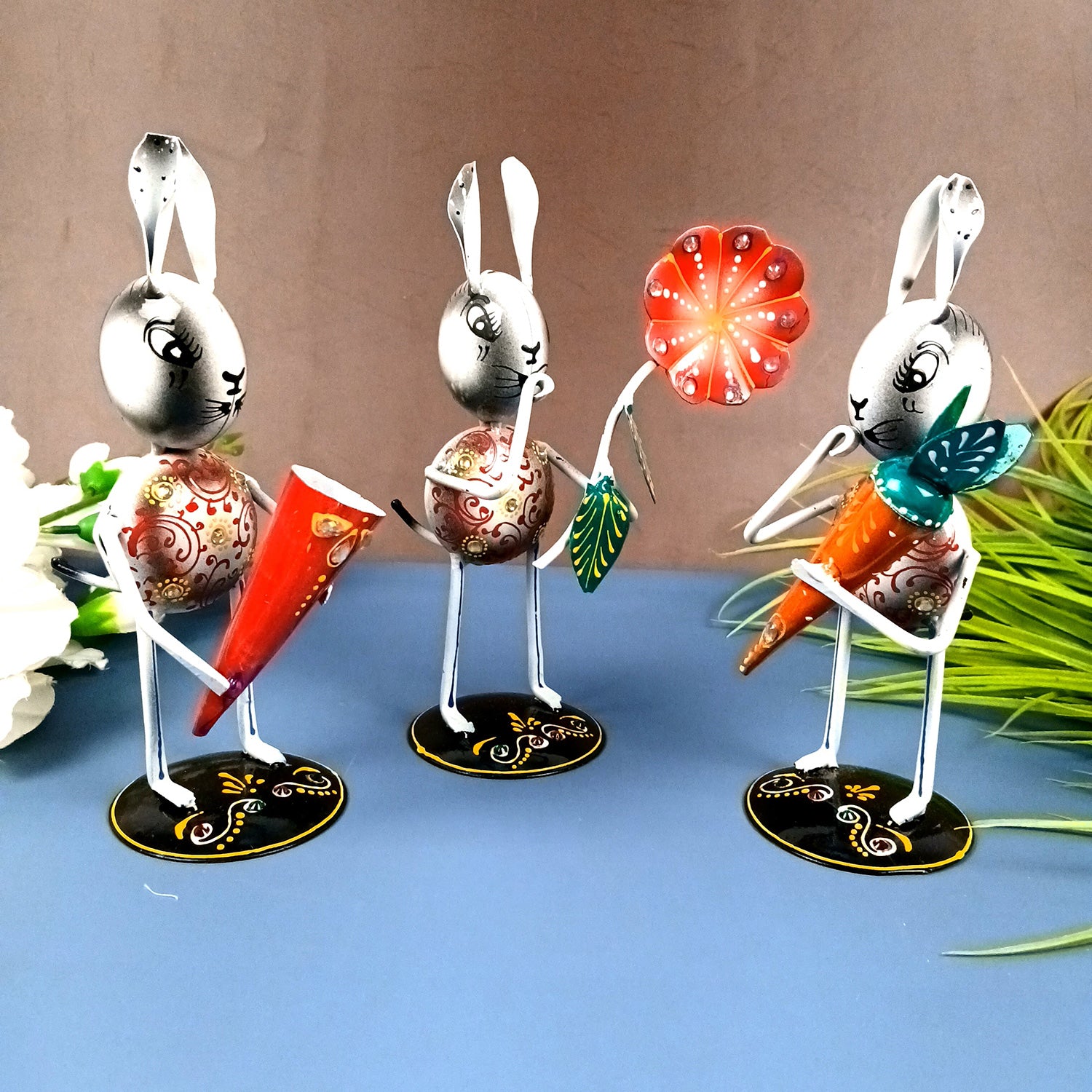 Rabbit Showpiece Set | Animal Figurines - for Home, Table, Living Room, TV Unit & Bedroom Office Desk Decor& Gifts - 8 Inch (Pack of 3)  - Apkamart