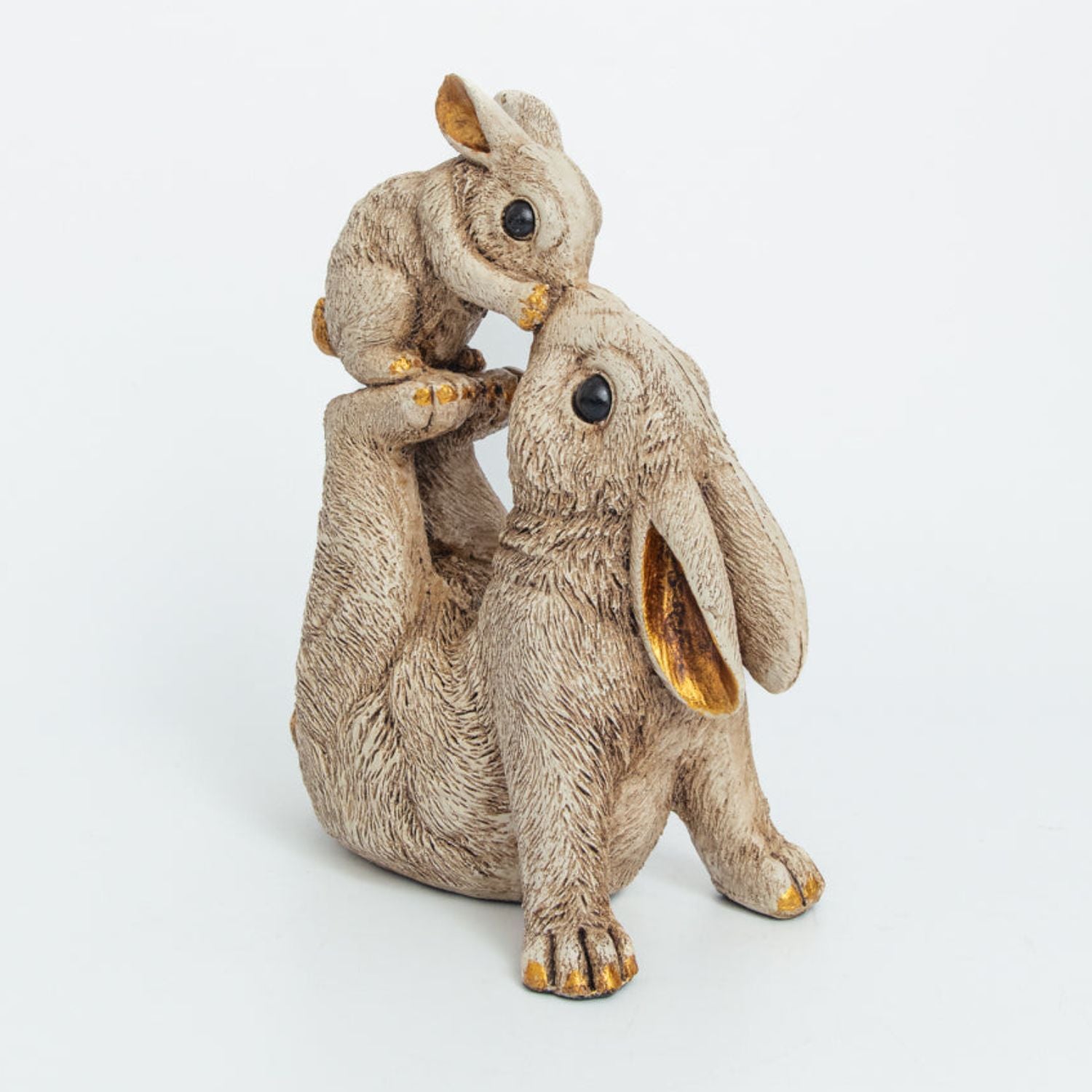 Rabbit Mother with Baby Statue Showpiece | Animal Decorative Figurines - for vastu, Home Decor Balcony Outdoor Indoor Office & Gifts - 10 Inch - Apkamart #Color_Brown