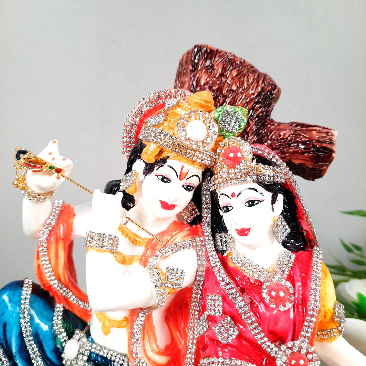 Radha Krishna Idol Statue - With Stone Work & Premium Finish Murti - for Home Decor, Living Room, Temple, Pooja, Office & Gifts - 9 Inch - apkamart