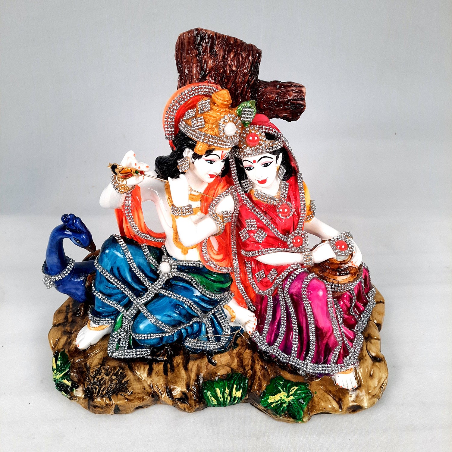 Radha Krishna Idol Statue - With Stone Work & Premium Finish Murti - for Home Decor, Living Room, Temple, Pooja, Office & Gifts - 9 Inch - apkamart