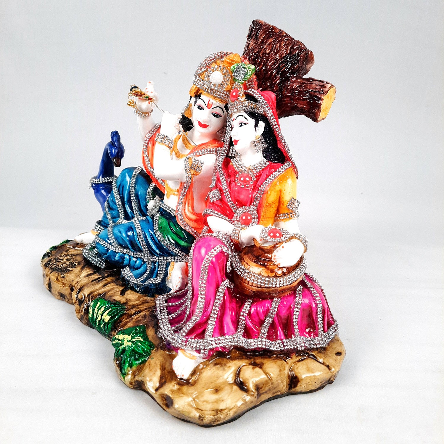 Radha Krishna Idol Statue - With Stone Work & Premium Finish Murti - for Home Decor, Living Room, Temple, Pooja, Office & Gifts - 9 Inch - apkamart