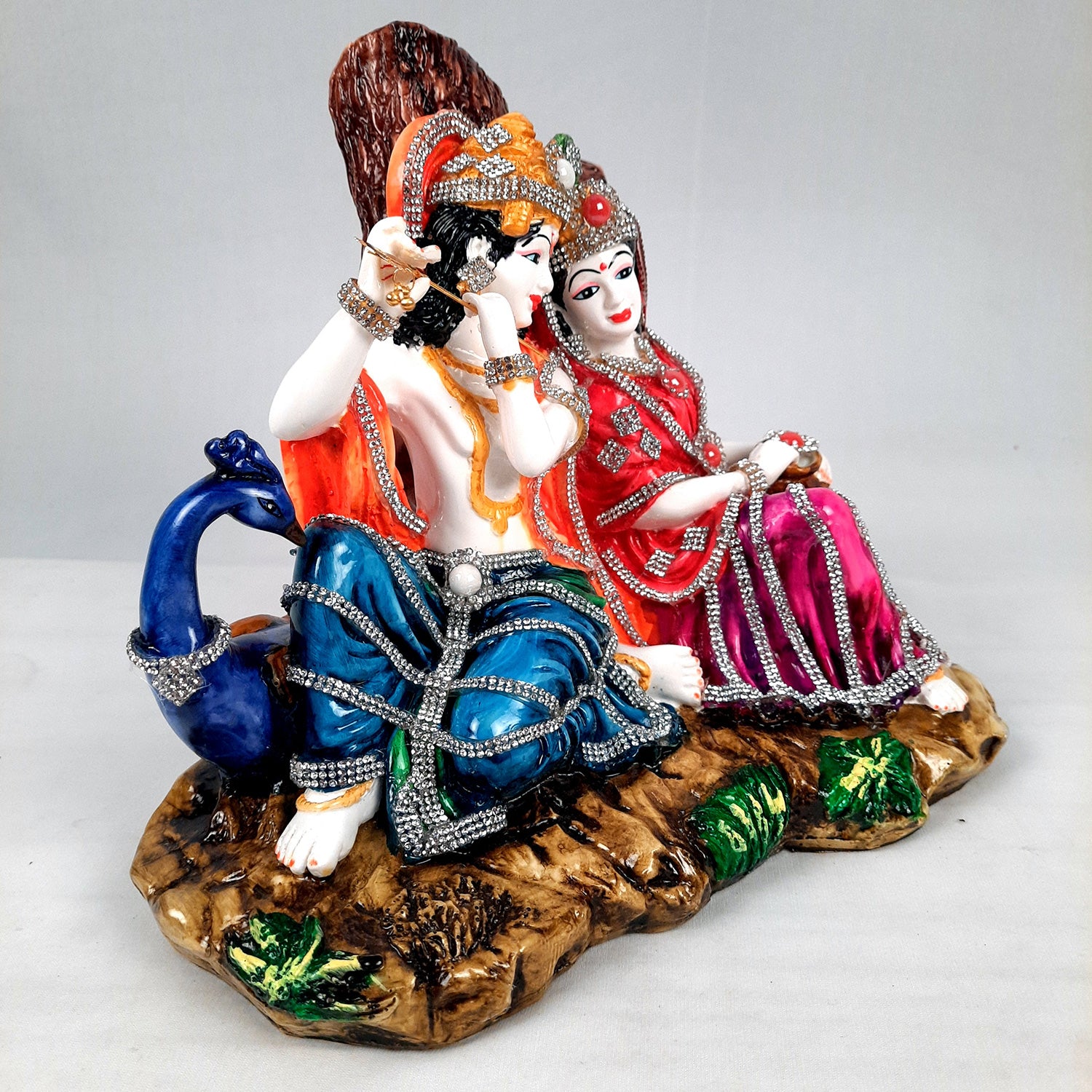 Radha Krishna Idol Statue - With Stone Work & Premium Finish Murti - for Home Decor, Living Room, Temple, Pooja, Office & Gifts - 9 Inch - apkamart