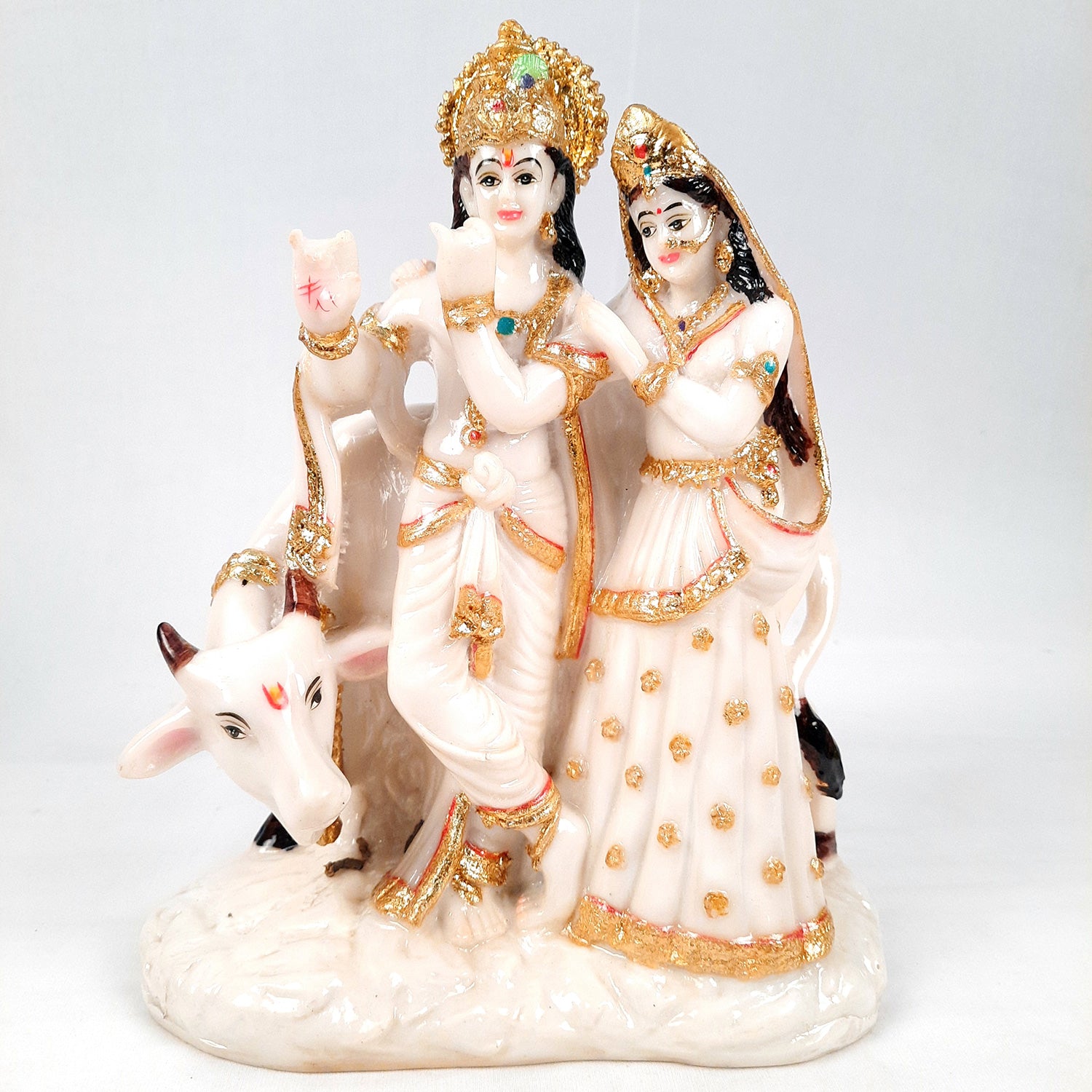 Radha Krishna Idol Statue Showpiece | Radhe Krishna Marble Look Murti - For Home Décor, Living Room, Mandir, Temple, Pooja, Table, Office & Gifts - 11 Inch - Apkamart