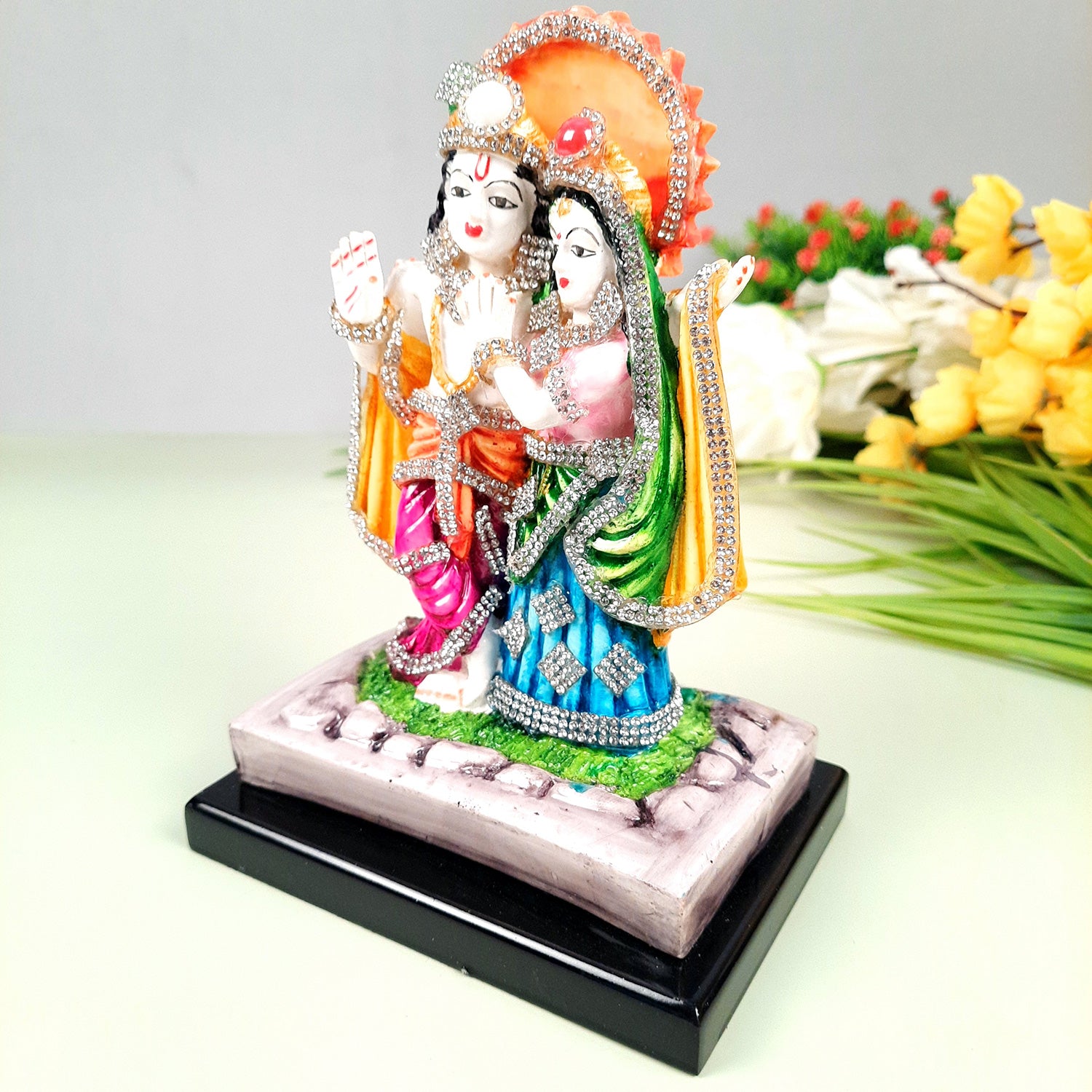 Radha Krishna Idol Statue | Radhe Krishna Murti - For Home Decor, Living Room, Mandir, Temple, Pooja, Table, Office & Gifts - 8 Inch - apkamart