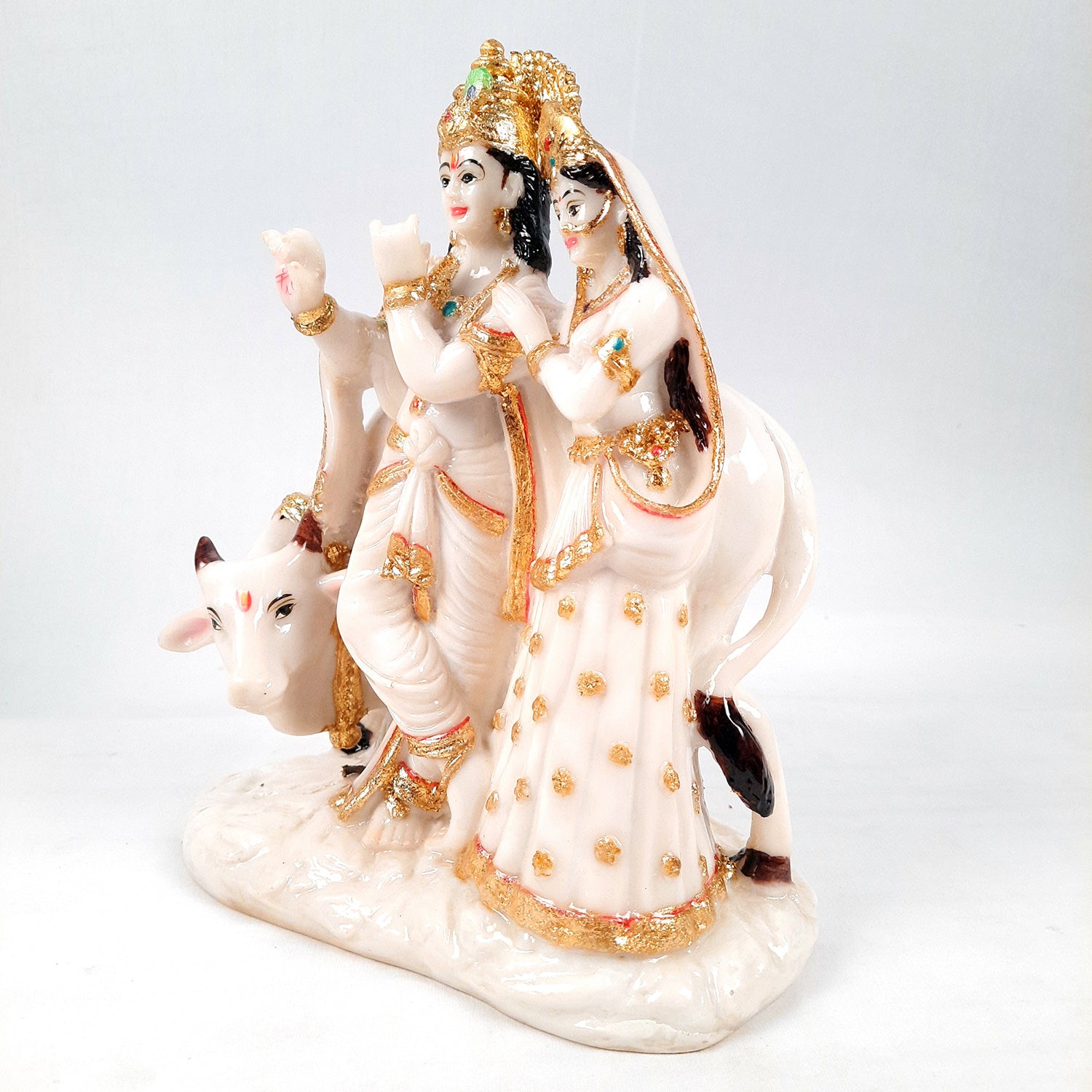 Radha Krishna Idol Statue Showpiece | Radhe Krishna Marble Look Murti - For Home Décor, Living Room, Mandir, Temple, Pooja, Table, Office & Gifts - 11 Inch - Apkamart