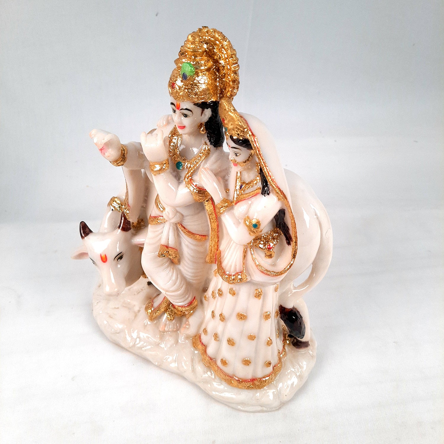 Radha Krishna Idol Statue Showpiece | Radhe Krishna Marble Look Murti - For Home Décor, Living Room, Mandir, Temple, Pooja, Table, Office & Gifts - 11 Inch - Apkamart