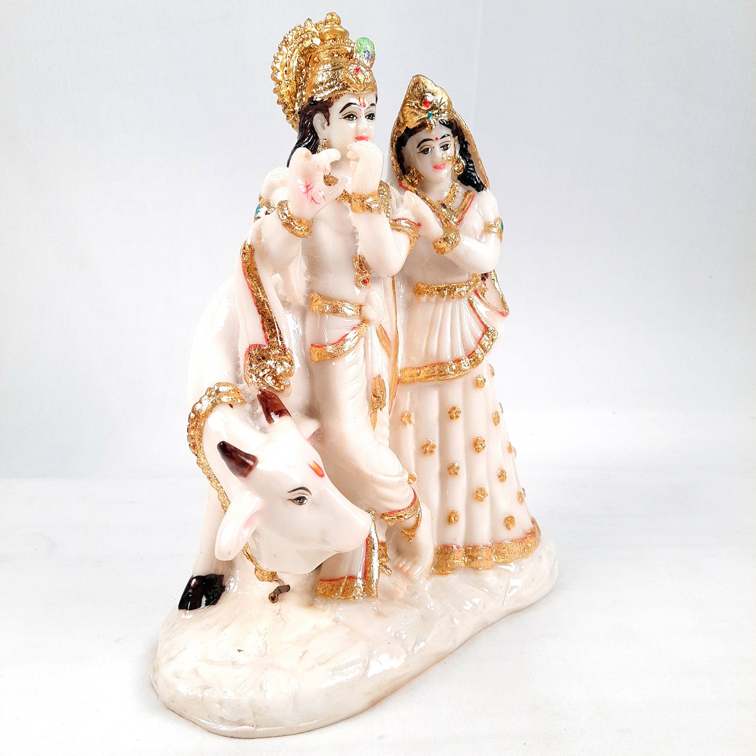 Radha Krishna Idol Statue Showpiece | Radhe Krishna Marble Look Murti - For Home Décor, Living Room, Mandir, Temple, Pooja, Table, Office & Gifts - 11 Inch - Apkamart