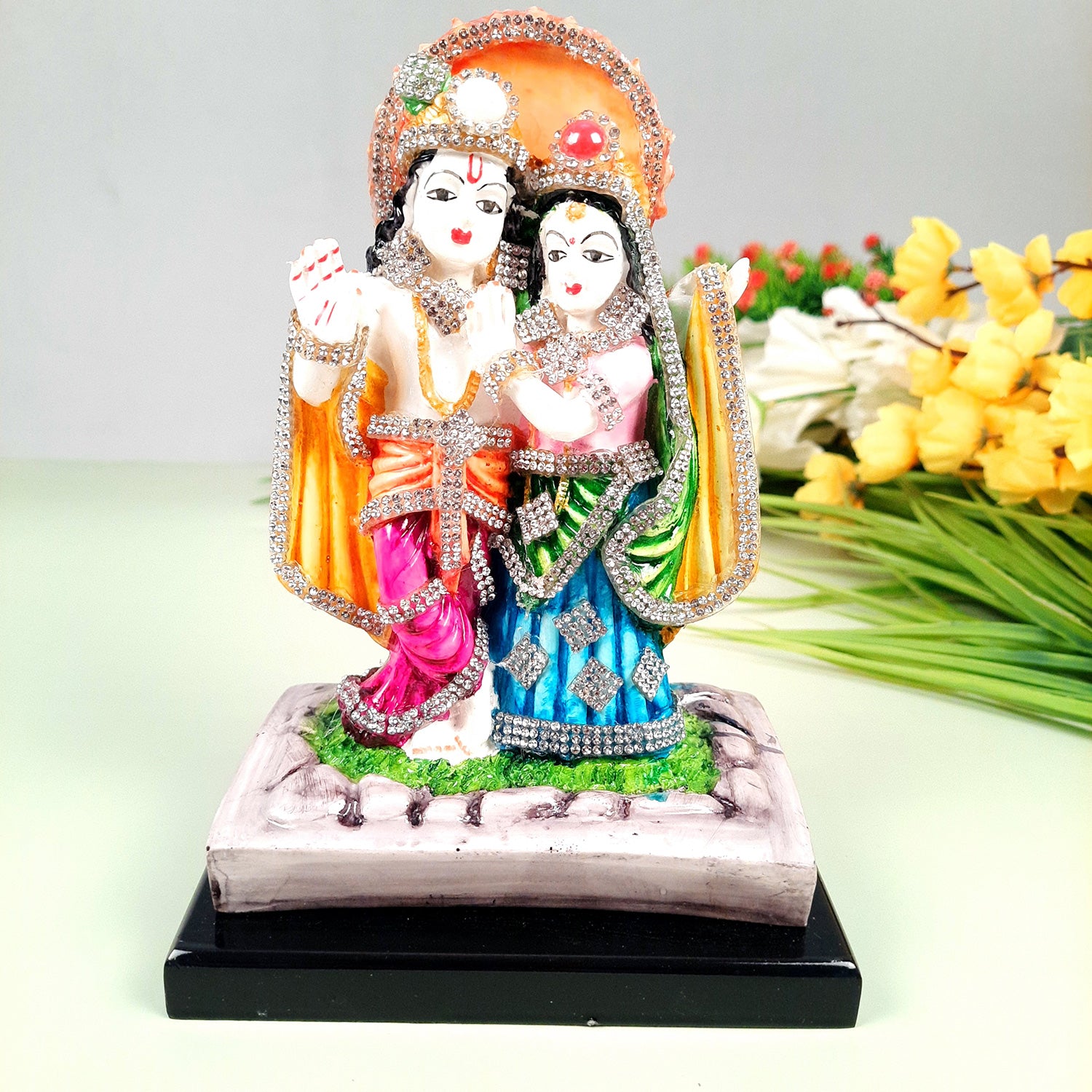 Radha Krishna Idol Statue | Radhe Krishna Murti - For Home Decor, Living Room, Mandir, Temple, Pooja, Table, Office & Gifts - 8 Inch - apkamart