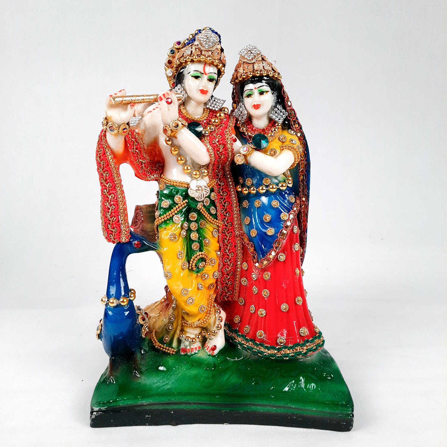 Radha Krishna Idol Statue | Radhe Krishna With Peacock Murti - For Home Décor, Living Room, Mandir, Temple, Pooja, Table, Office & Gifts - 9 Inch - Apkamart