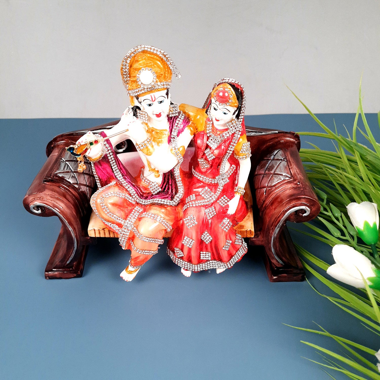 Radha Krishna Statue with Premium Finish Idol Murti - for Home Decor, Living Room, Temple, Pooja, Office & Gifts - 8 Inch - apkamart