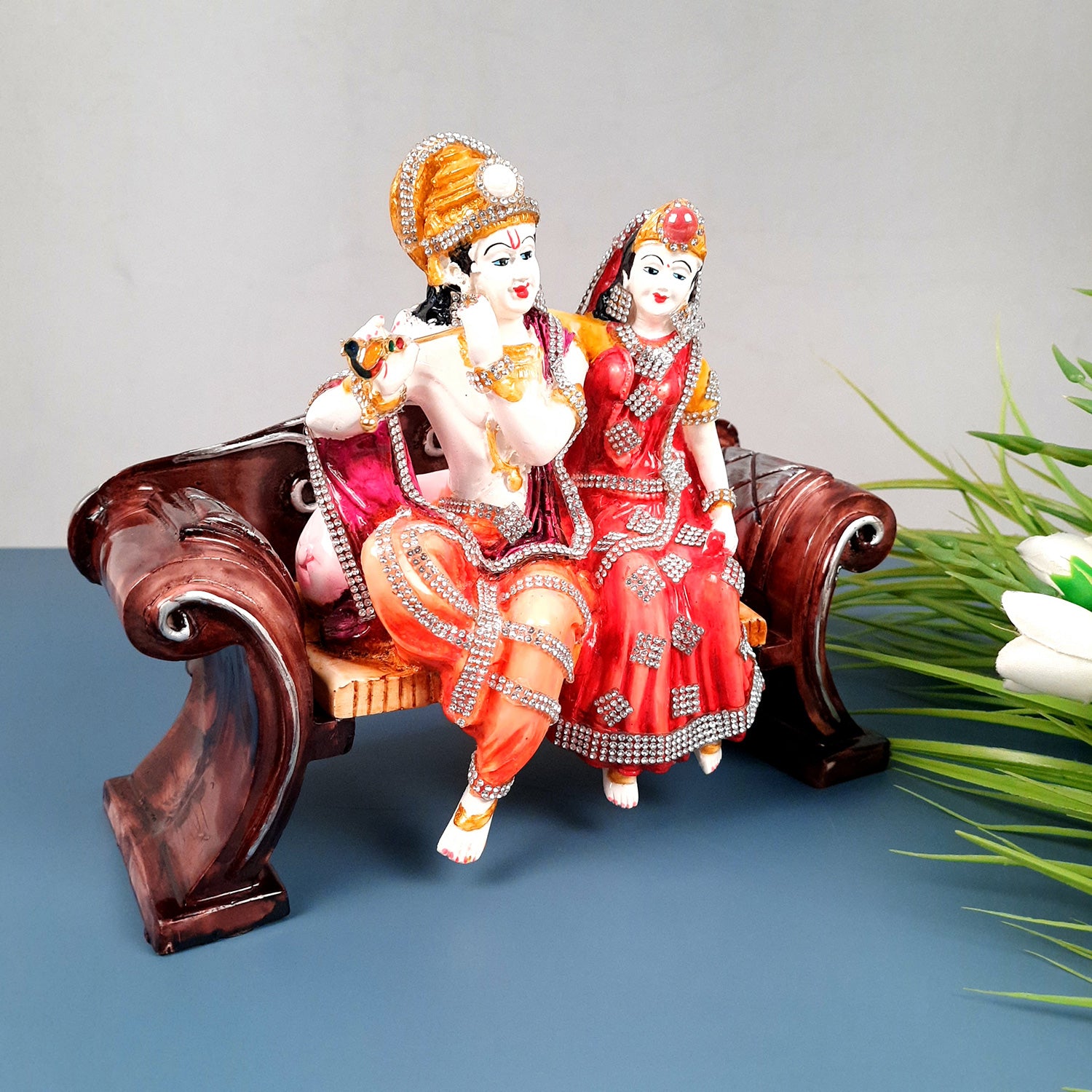 Radha Krishna Statue with Premium Finish Idol Murti - for Home Decor, Living Room, Temple, Pooja, Office & Gifts - 8 Inch - apkamart