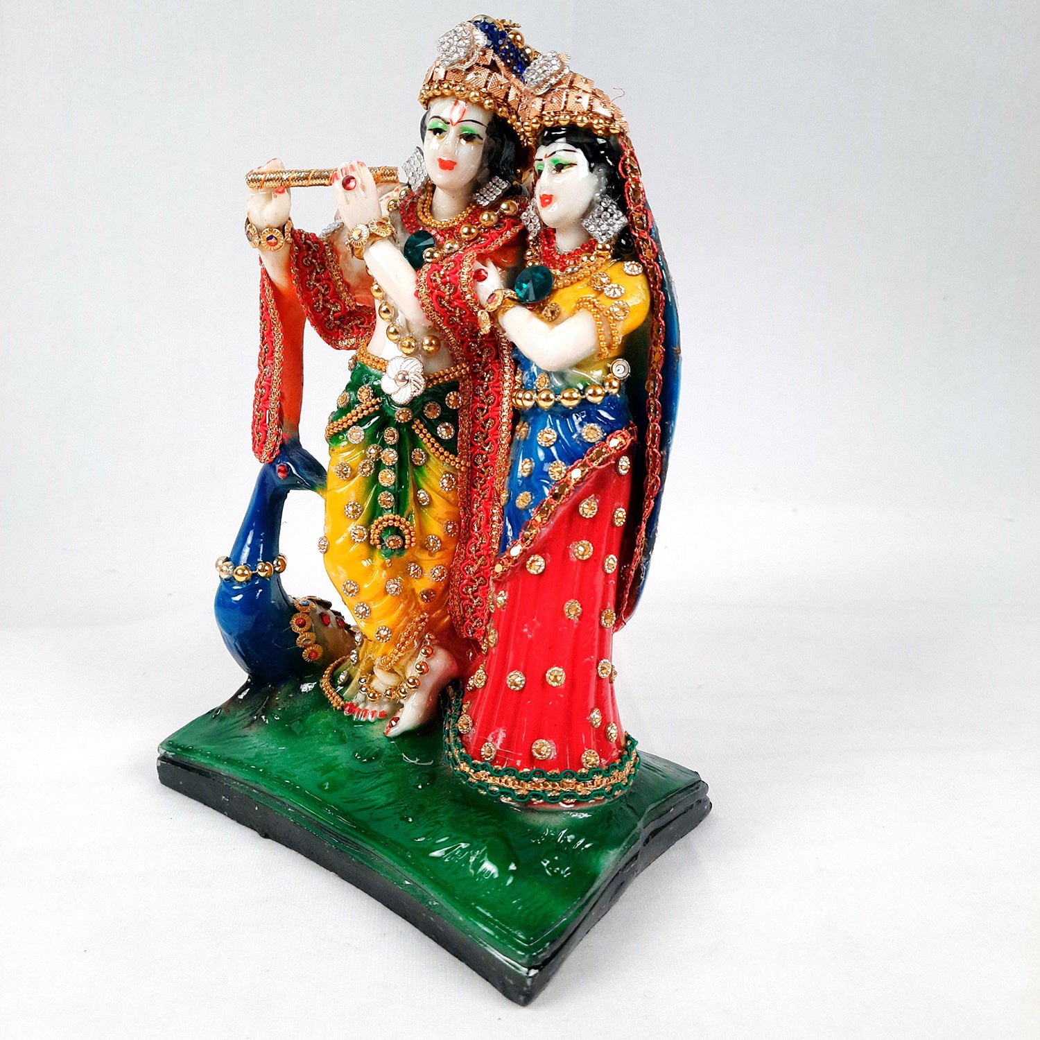 Radha Krishna Idol Statue | Radhe Krishna With Peacock Murti - For Home Décor, Living Room, Mandir, Temple, Pooja, Table, Office & Gifts - 9 Inch - Apkamart