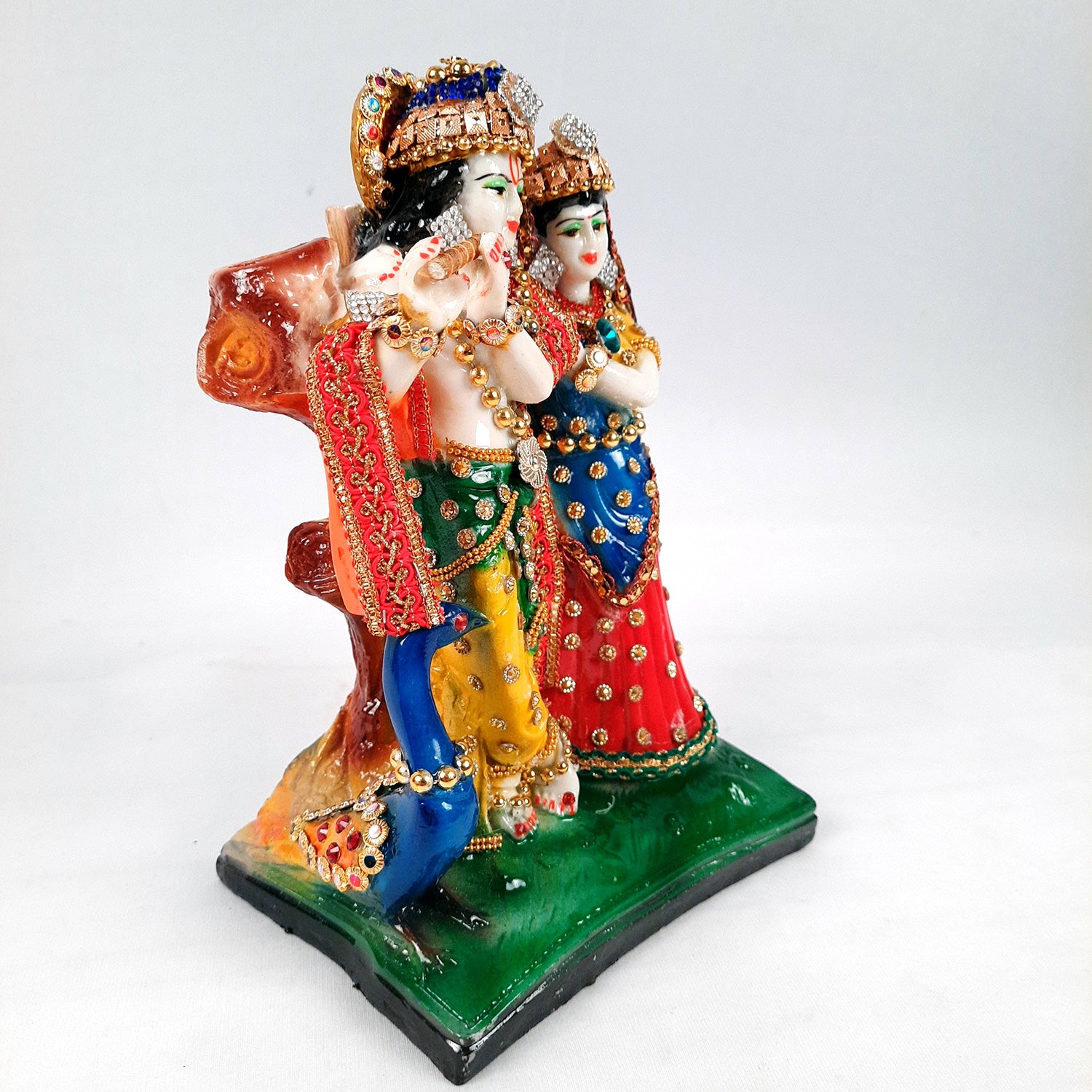 Radha Krishna Idol Statue | Radhe Krishna With Peacock Murti - For Home Décor, Living Room, Mandir, Temple, Pooja, Table, Office & Gifts - 9 Inch - Apkamart