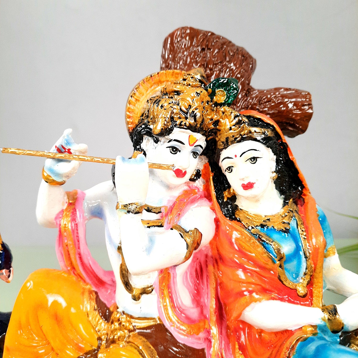 Radha Krishna Idol Statue Showpiece With Peacock Murti - for Home Decor, Living Room, Mandir, Temple, Pooja, Table, Office & Gifts - 9 Inch - apkamart