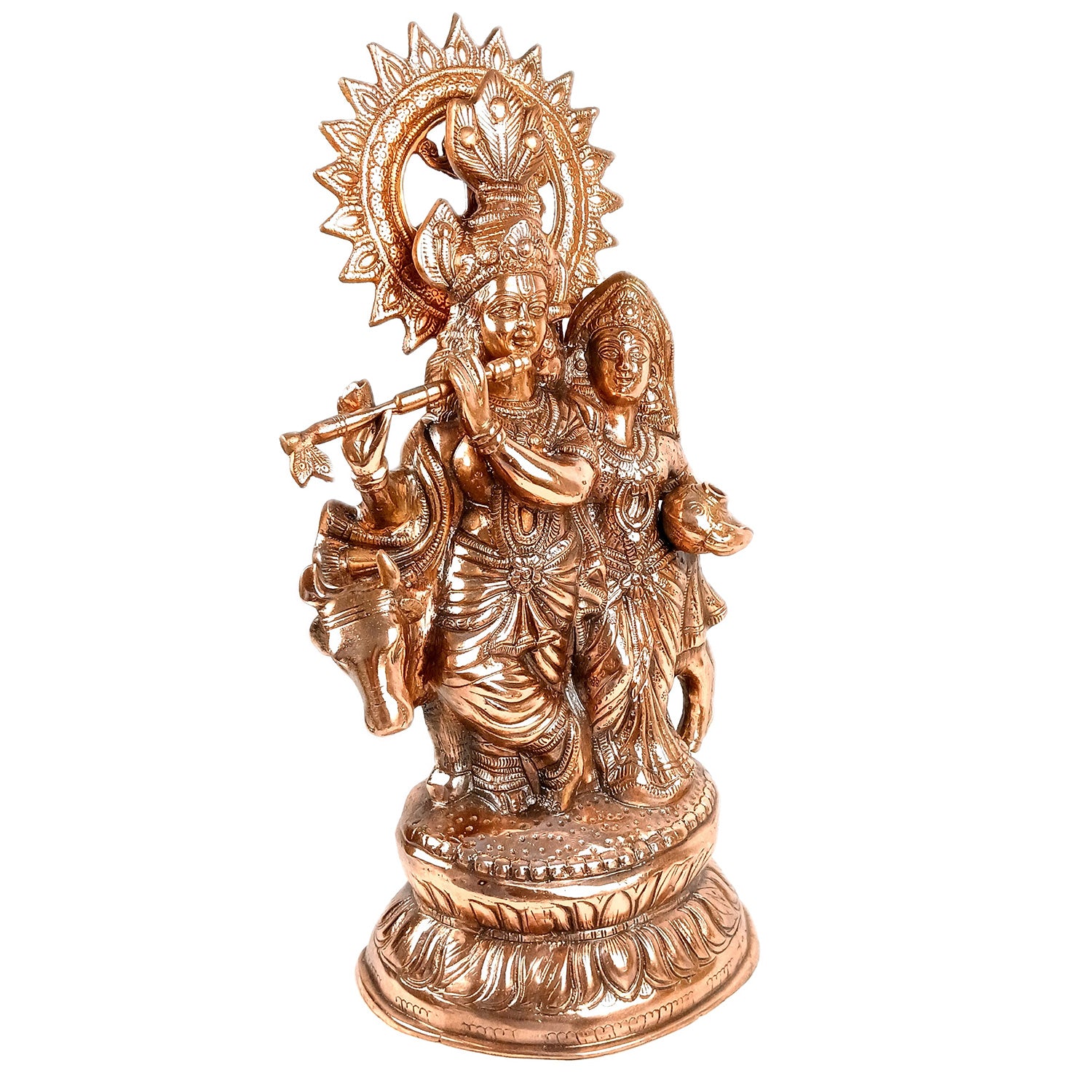 Radha Krishna Statue | Shri Radhe Krishna With Cow Idol Murti - for Home, Table, Living Room, Office, Puja , Entrance Decoration & Gifts - 26 Inch - Apkamart