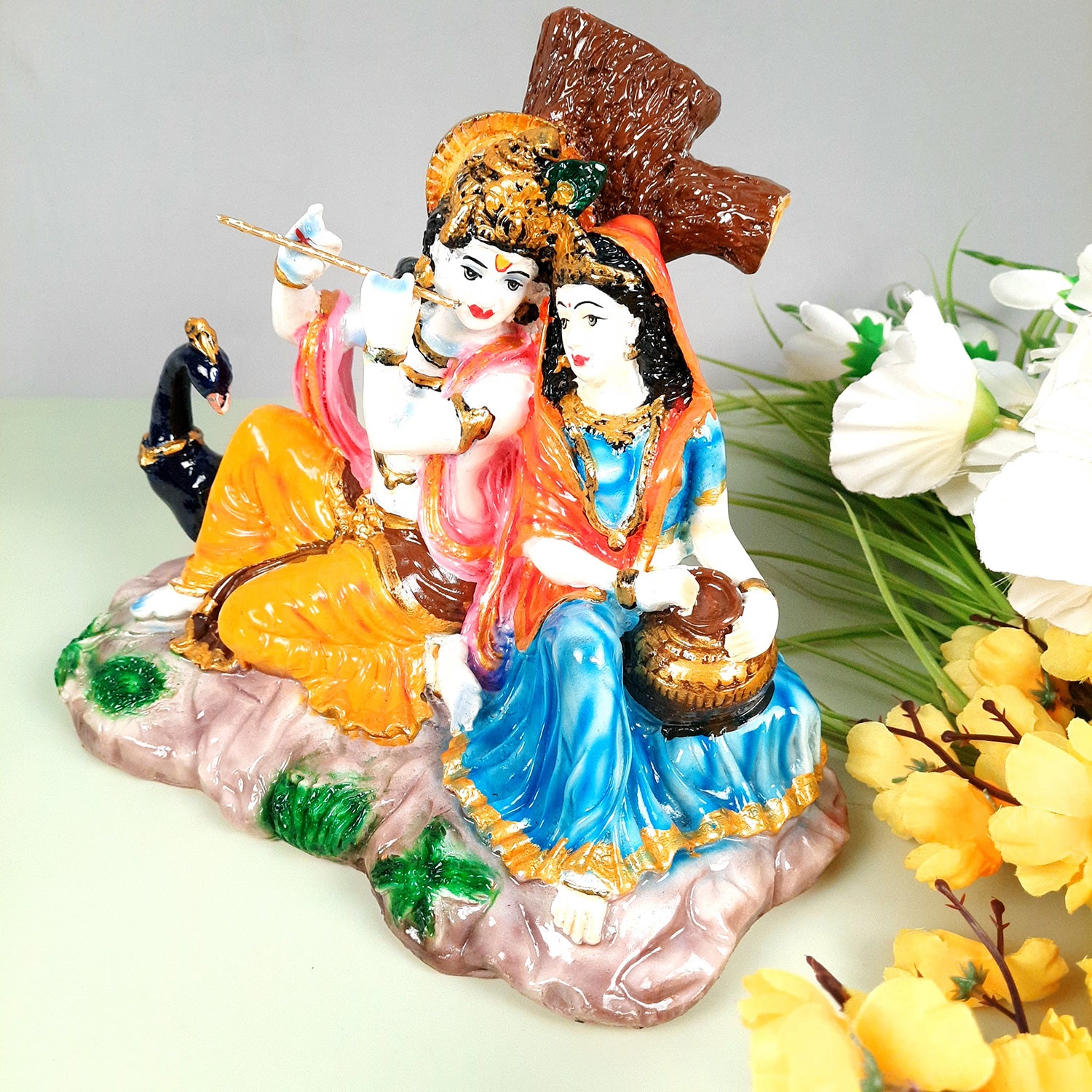 Radha Krishna Idol Statue Showpiece With Peacock Murti - for Home Decor, Living Room, Mandir, Temple, Pooja, Table, Office & Gifts - 9 Inch - apkamart