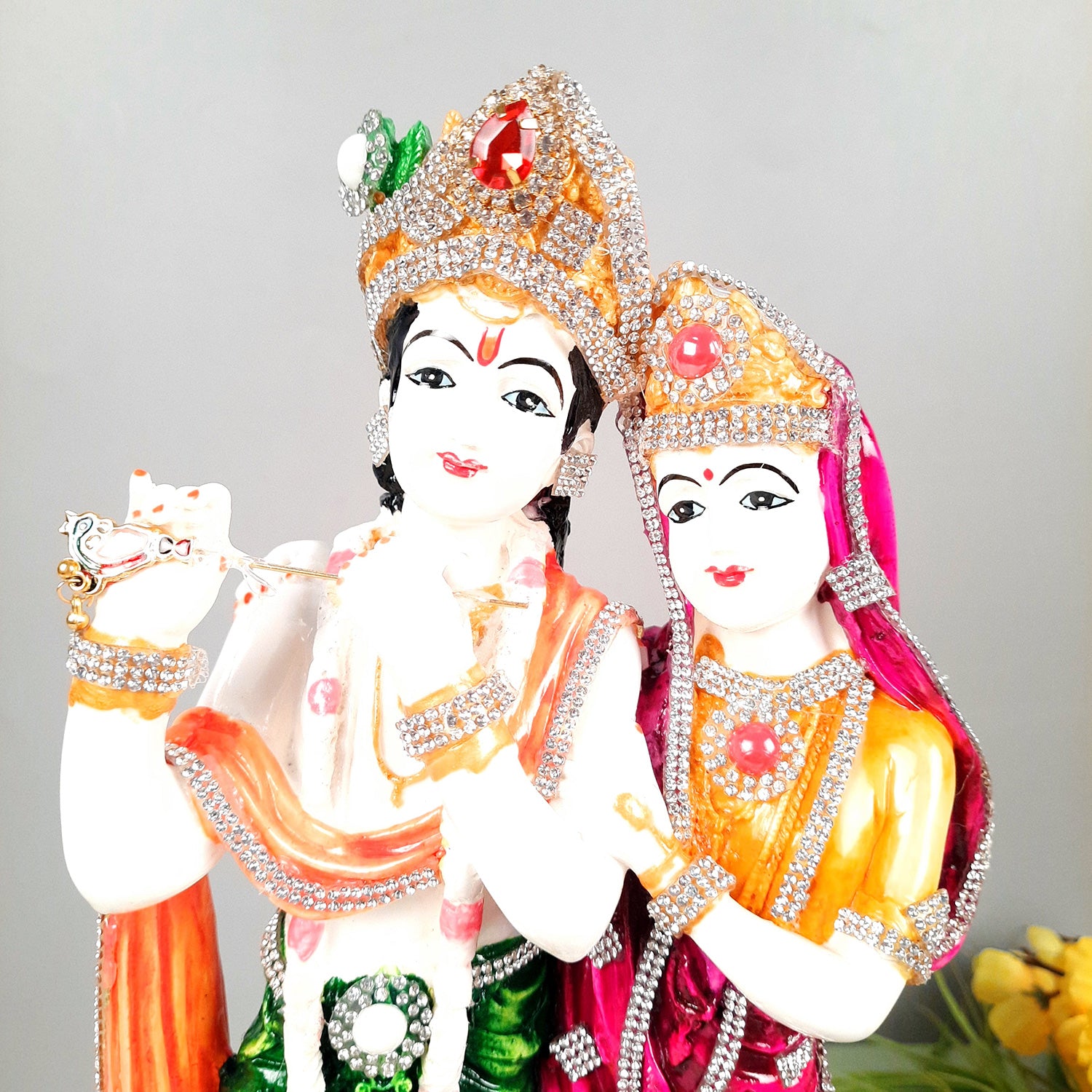 Radha Krishna Idol Statue - Standing On Lotus Design - With Stone Work & Premium Finish Murti - for Home Decor, Living Room, Temple, Pooja, Office & Gifts - 16 Inch - apkamart