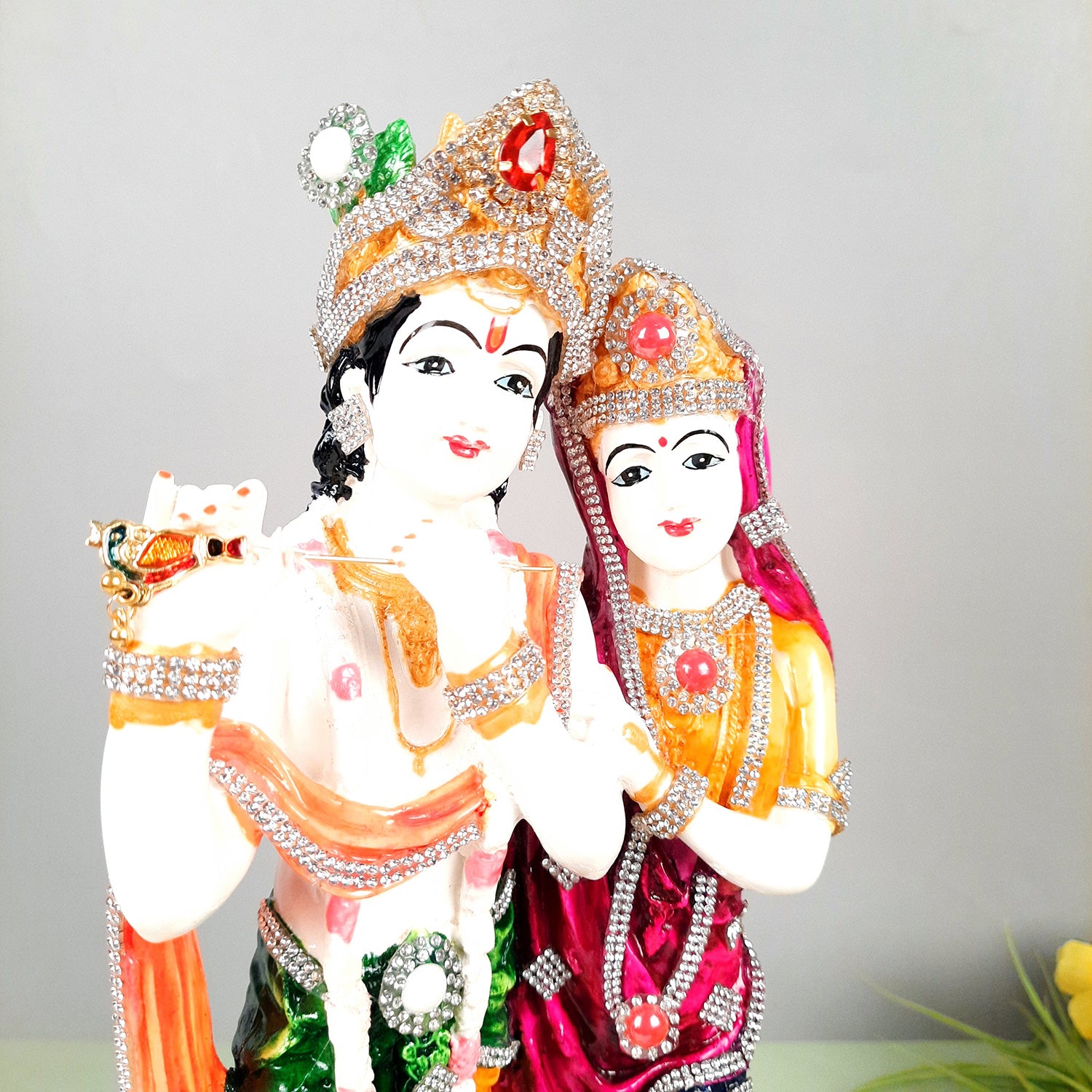 Radha Krishna Idol Statue - Standing On Lotus Design - With Stone Work & Premium Finish Murti - for Home Decor, Living Room, Temple, Pooja, Office & Gifts - 16 Inch - apkamart