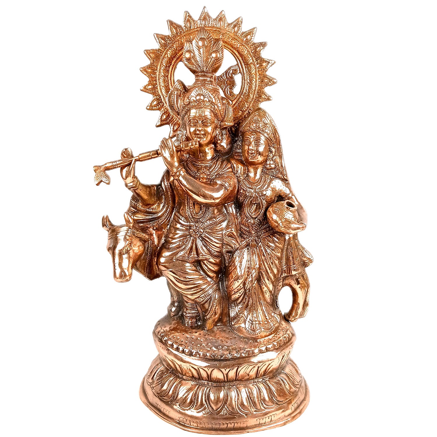 Radha Krishna Statue | Shri Radhe Krishna With Cow Idol Murti - for Home, Table, Living Room, Office, Puja , Entrance Decoration & Gifts - 26 Inch - Apkamart