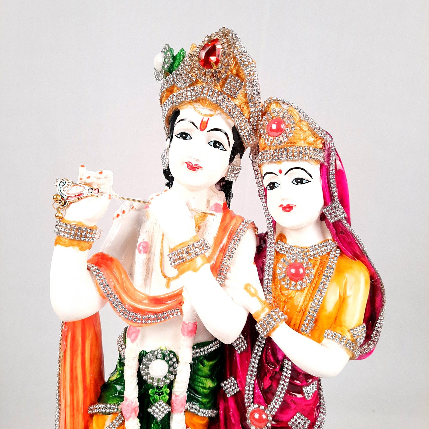 Radha Krishna Idol Statue - Standing On Lotus Design - With Stone Work & Premium Finish Murti - for Home Decor, Living Room, Temple, Pooja, Office & Gifts - 16 Inch - apkamart