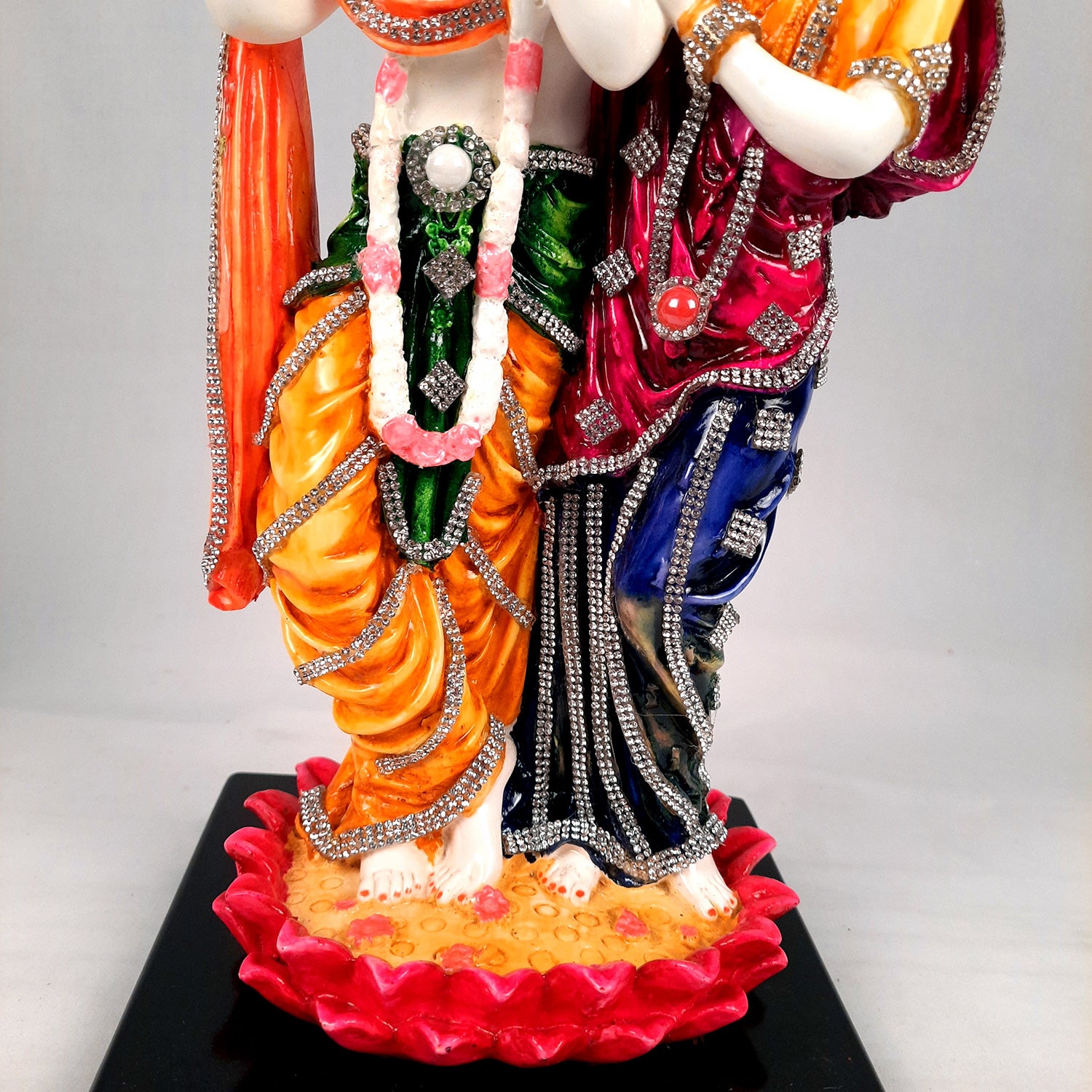 Radha Krishna Idol Statue - Standing On Lotus Design - With Stone Work & Premium Finish Murti - for Home Decor, Living Room, Temple, Pooja, Office & Gifts - 16 Inch - apkamart