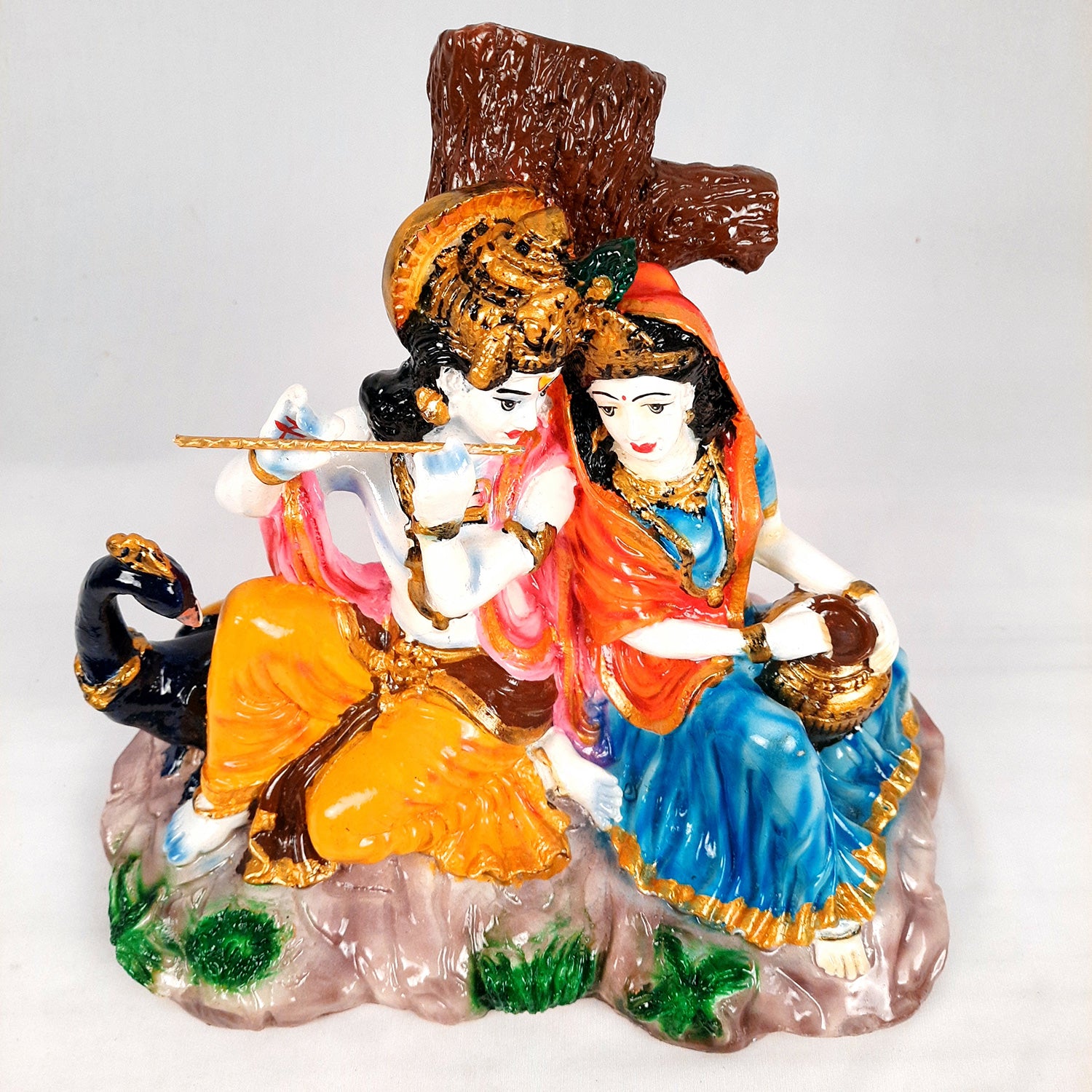 Radha Krishna Idol Statue Showpiece With Peacock Murti - for Home Decor, Living Room, Mandir, Temple, Pooja, Table, Office & Gifts - 9 Inch - apkamart