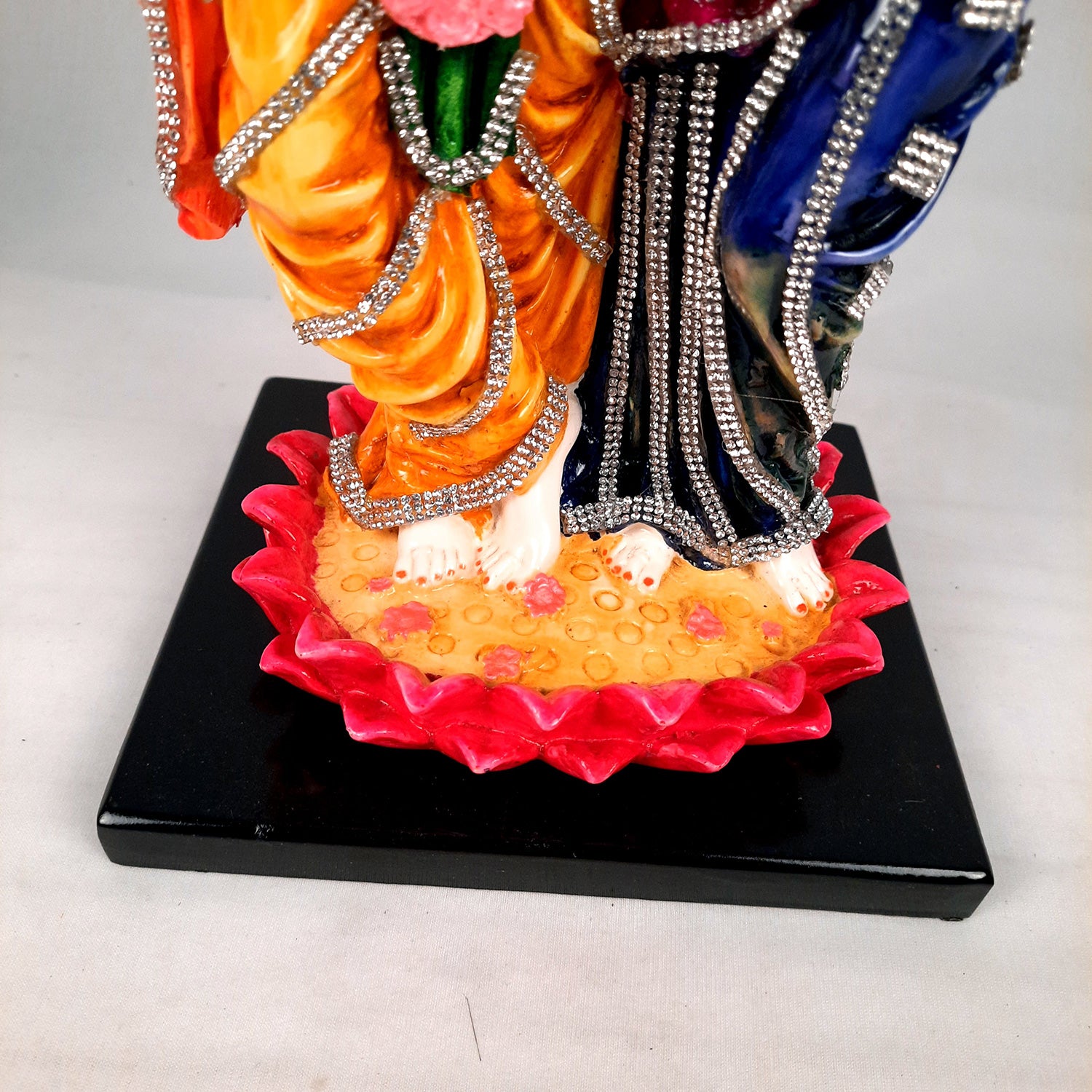 Radha Krishna Idol Statue - Standing On Lotus Design - With Stone Work & Premium Finish Murti - for Home Decor, Living Room, Temple, Pooja, Office & Gifts - 16 Inch - apkamart