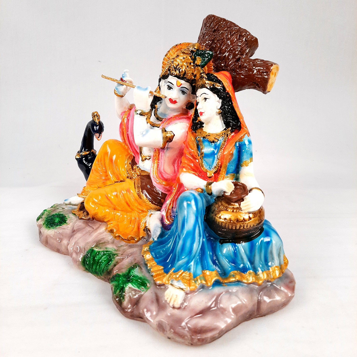 Radha Krishna Idol Statue Showpiece With Peacock Murti - for Home Decor, Living Room, Mandir, Temple, Pooja, Table, Office & Gifts - 9 Inch - apkamart