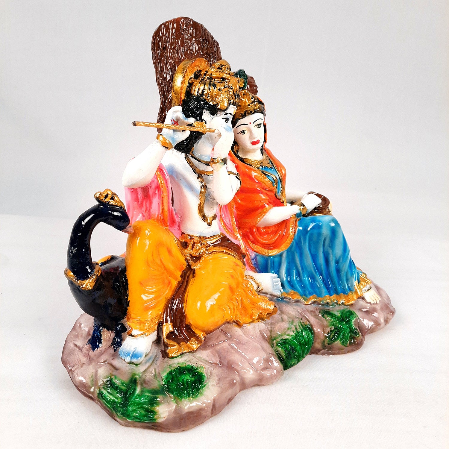 Radha Krishna Idol Statue Showpiece With Peacock Murti - for Home Decor, Living Room, Mandir, Temple, Pooja, Table, Office & Gifts - 9 Inch - apkamart