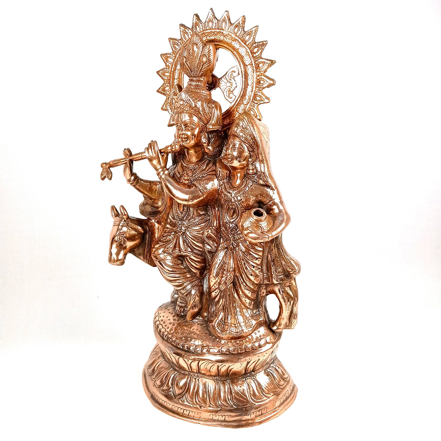 Radha Krishna Statue | Shri Radhe Krishna With Cow Idol Murti - for Home, Table, Living Room, Office, Puja , Entrance Decoration & Gifts - 26 Inch - Apkamart