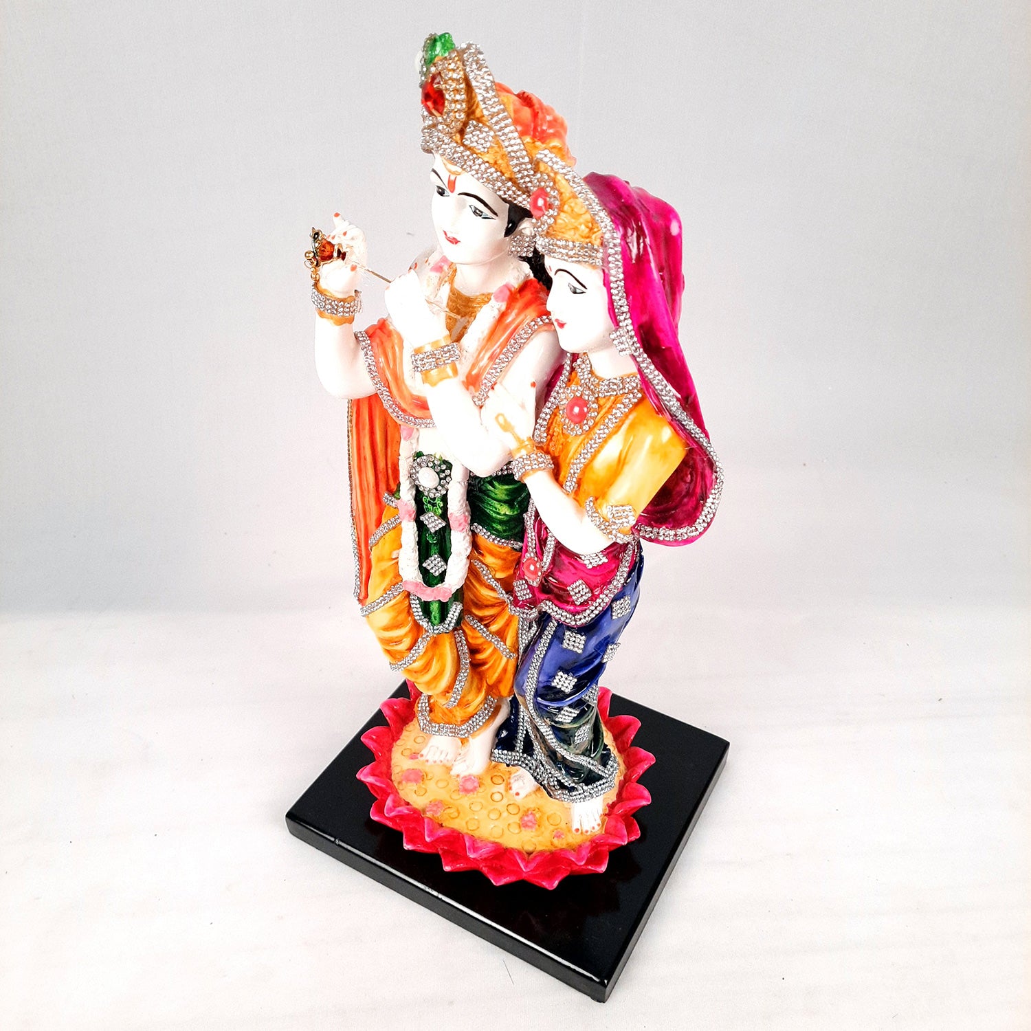 Radha Krishna Idol Statue - Standing On Lotus Design - With Stone Work & Premium Finish Murti - for Home Decor, Living Room, Temple, Pooja, Office & Gifts - 16 Inch - apkamart