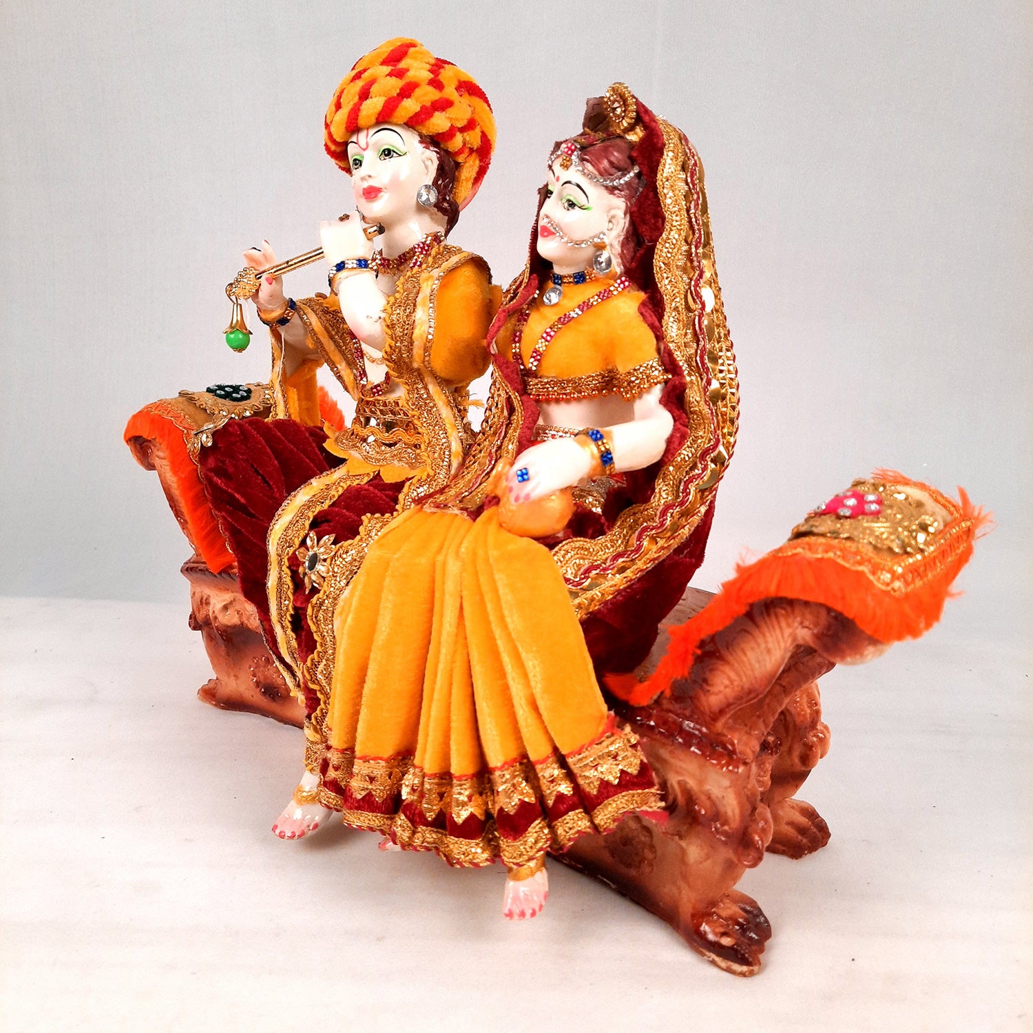 Radha Krishna Idol Statue - Sitting On Couch Design With Premium Finish Murti - for Home Decor, Living Room, Temple, Pooja, Office & Gifts - 12 Inch - apkamart